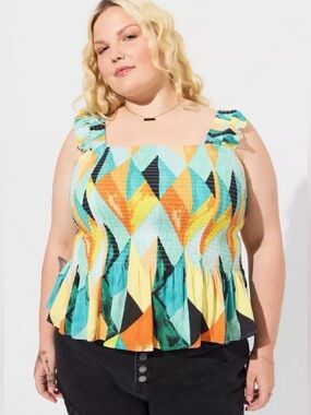 Torrid Peplum Washable Crinkle Gauze Smocked Tank Top Women’s Size 00 M/L